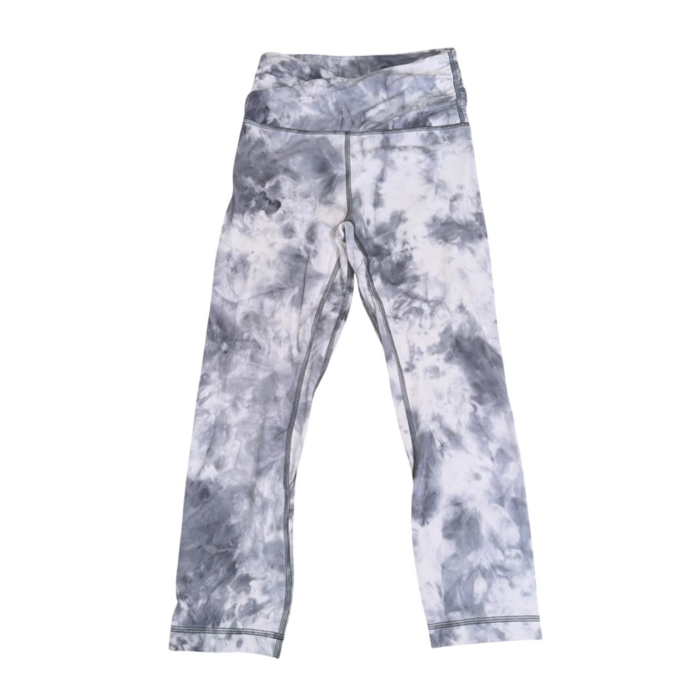 Lululemon Align Crop Leggings Women 4 Gray Tie Dye Excellent Cross Waist Nulu